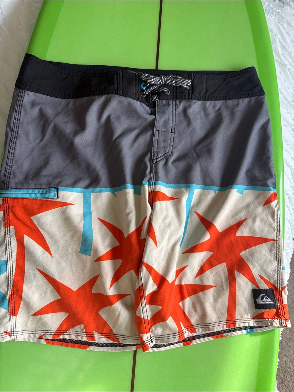 Quiksilver Gray, Orange and Cream Palm-Print Board Shorts